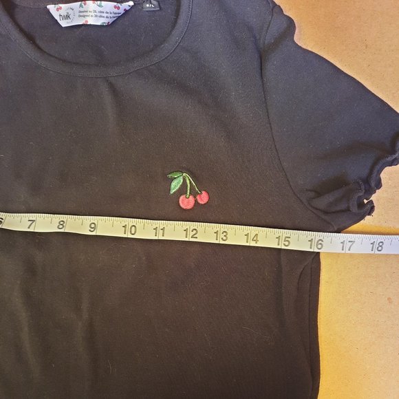 NWOT Black Crop Top w/ Cherry - Picture 7 of 7